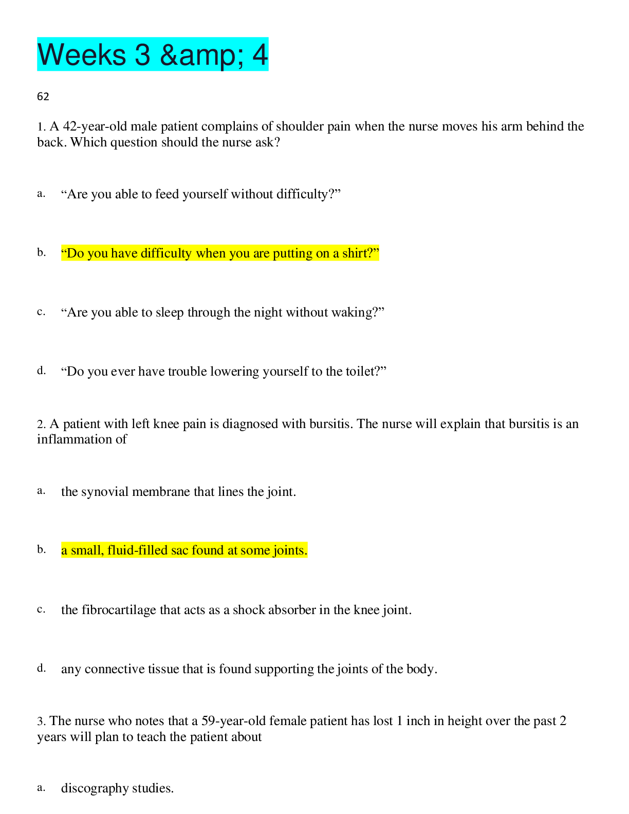 Preview of Test Bank - Chapter 62 Nursing Assessment Musculoskeletal System
